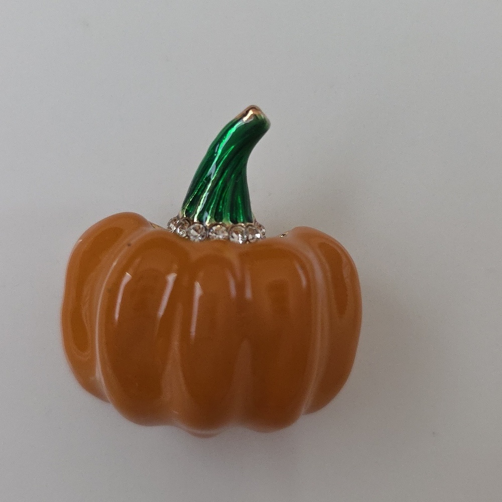 Pumpkin Brooch Fall Autumn Dazzled With Simulated Diamonds BRB